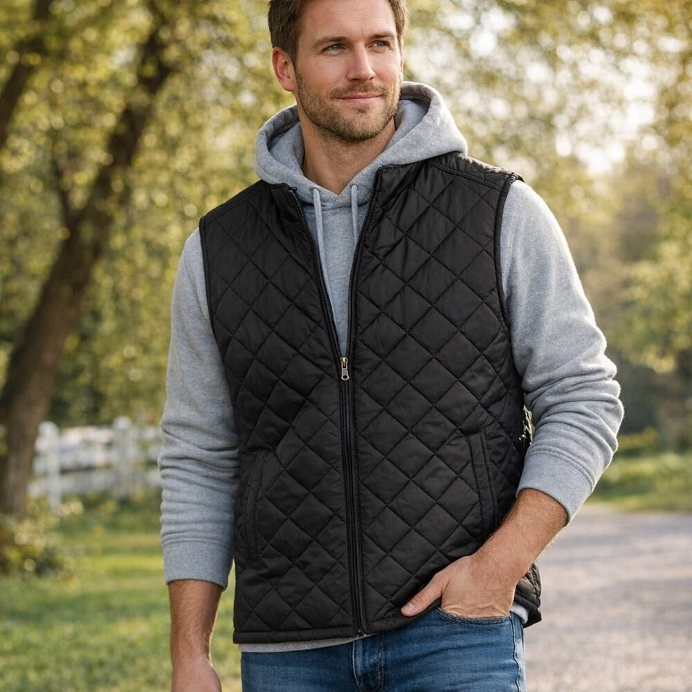 Men's Black Quilted Lightweight Vest Size L NWOT Weatherproof Vintage